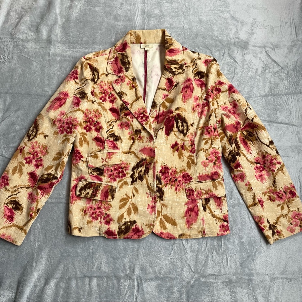 J.Jill Blazer Jacket Medium Petite Corduroy‎ Floral